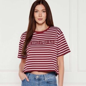 Michael Kors Red and White Striped Crop Top